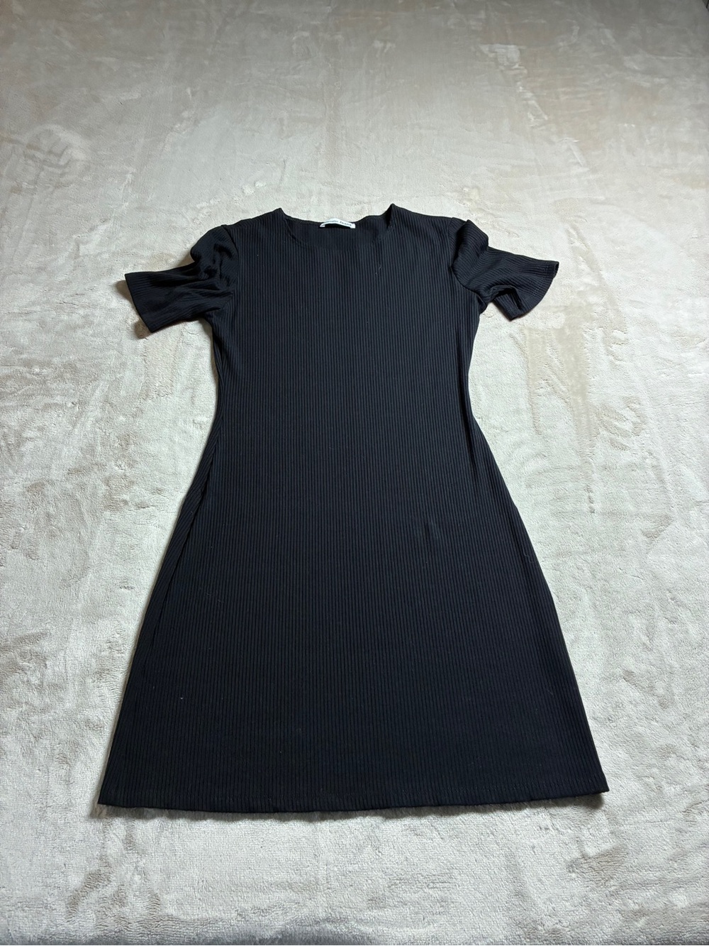 Reformation Kendy Ribbed Knit Mini Dress Black Large Short Sleeve Tencel USA